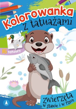 Zwierzęta w stawie i w rzece. Kolorowanka z tatuażami