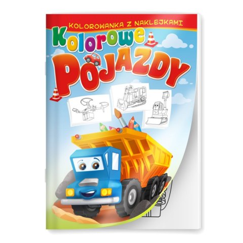 Kolorowe pojazdy. Kolorowanka z naklejkami Kolorowe pojazdy. Kolorowanka z naklejkami