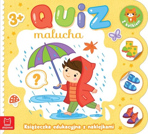 Książeczka edukacyjna z naklejkami z kotkiem. Quiz malucha 3+ Książeczka edukacyjna z naklejkami z kotkiem. Quiz malucha 3+