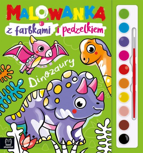 Dinozaury. Malowanka z farbkami i pędzelkiem Dinozaury. Malowanka z farbkami i pędzelkiem