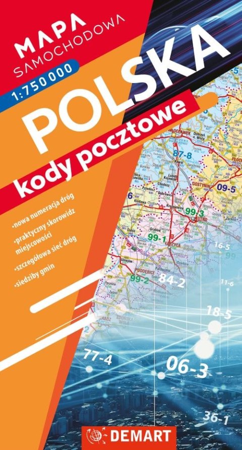 Mapa samochodowa Polski. Kody pocztowe Mapa samochodowa Polski. Kody pocztowe
