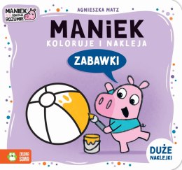Zabawki. Maniek koloruje i nakleja